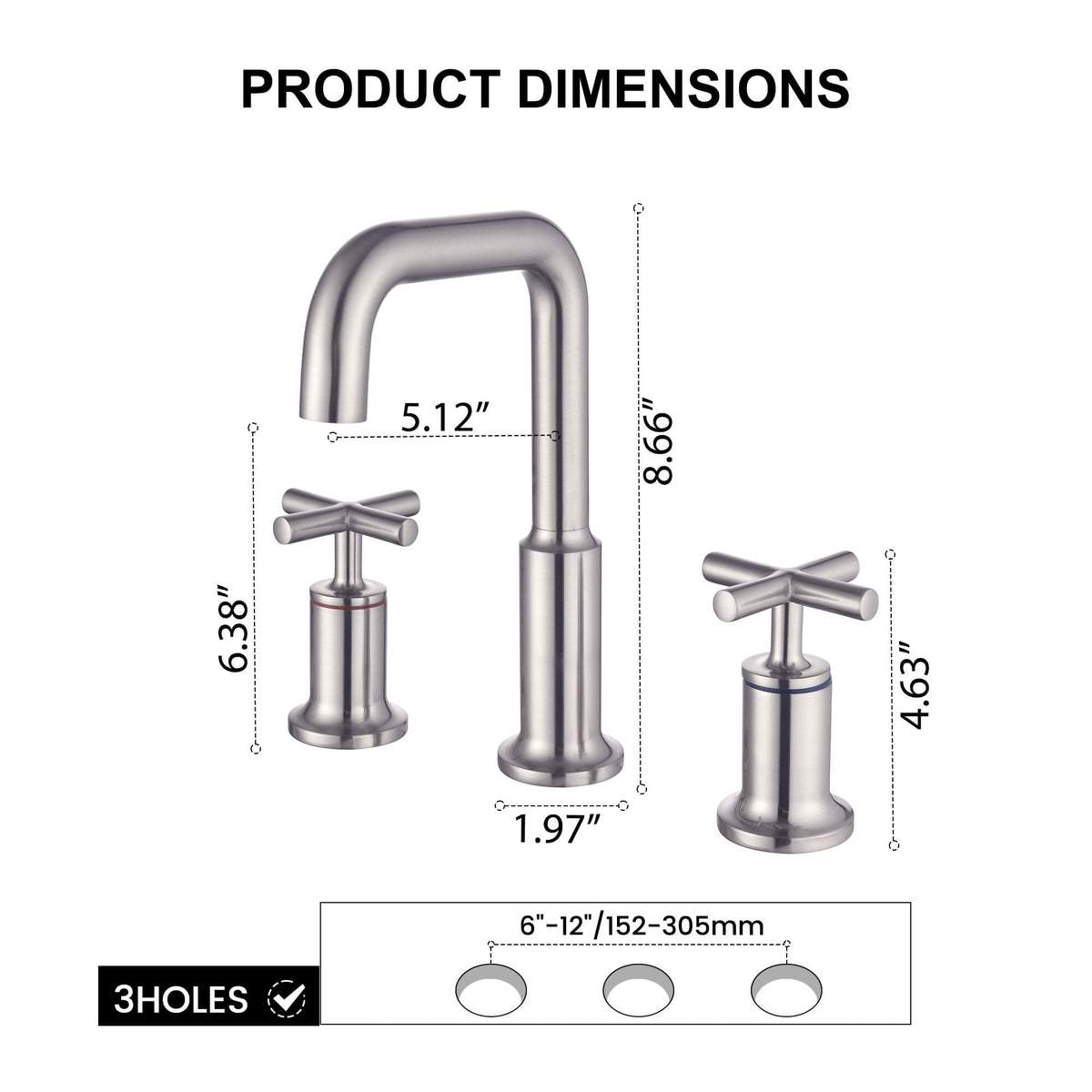 Brass Widespread Bathroom Faucet with Cross Handles