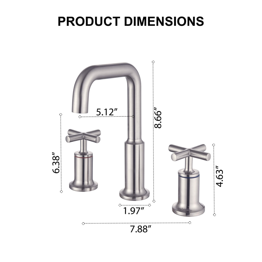 Brass Raised-Arch Widespread Bathroom Faucet with Cross Handles