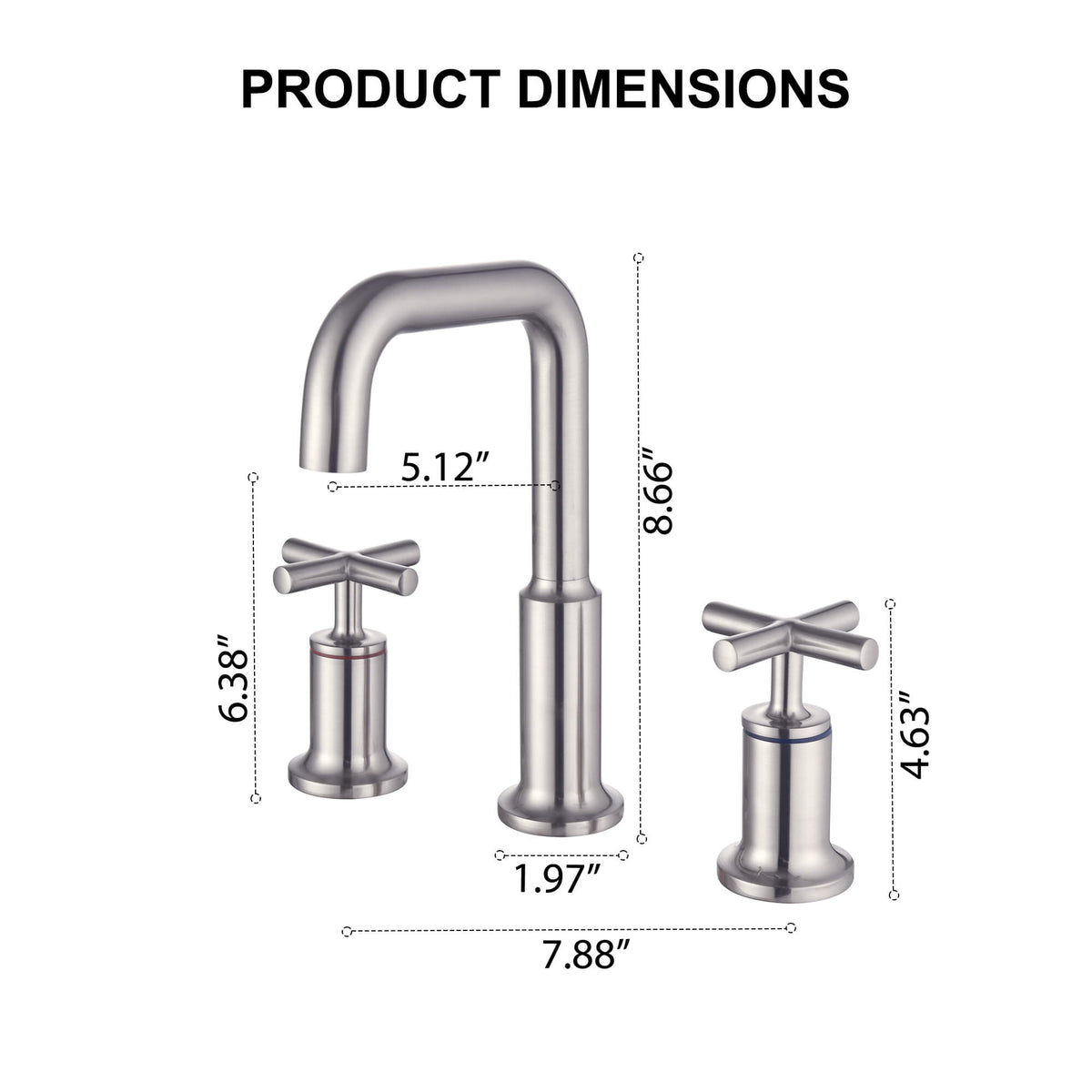 Brass Raised-Arch Widespread Bathroom Faucet with Cross Handles