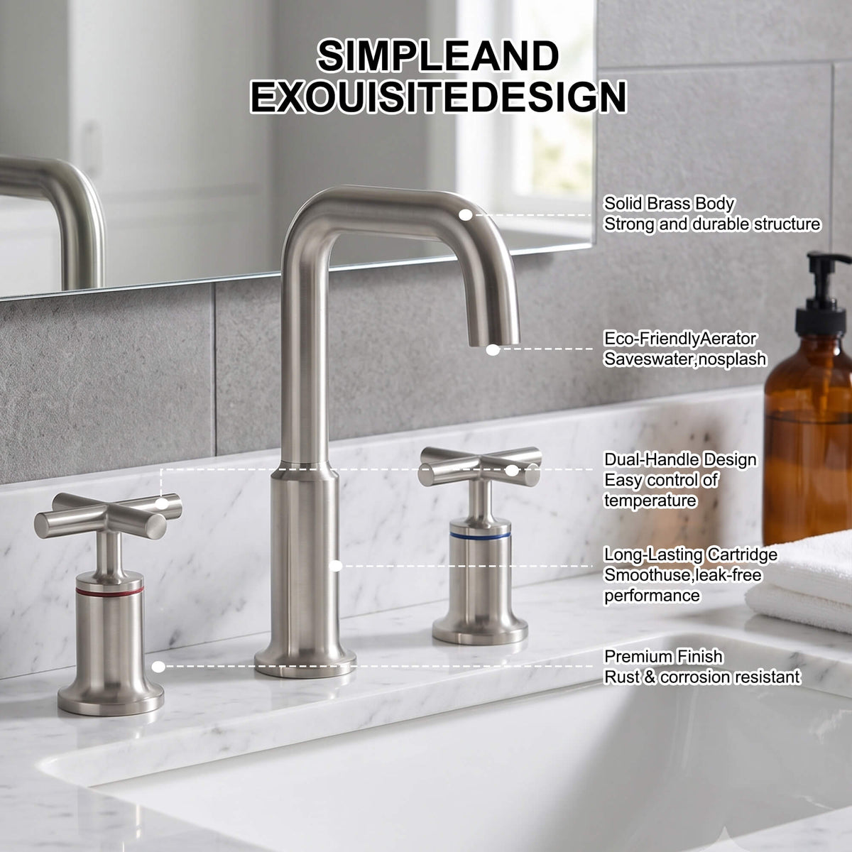 Brass Raised-Arch Widespread Bathroom Faucet with Cross Handles