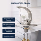 7.68" Brass Single Hole Single Lever Handle Bathroom Sink Faucet with Curved Spout