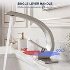 7.68" Brass Single Hole Single Lever Handle Bathroom Sink Faucet with Curved Spout
