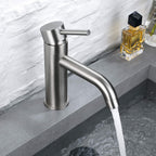 7.28" Single Hole Bathroom Sink Faucet with Extended Curved Spout Brass Single Handle Tap