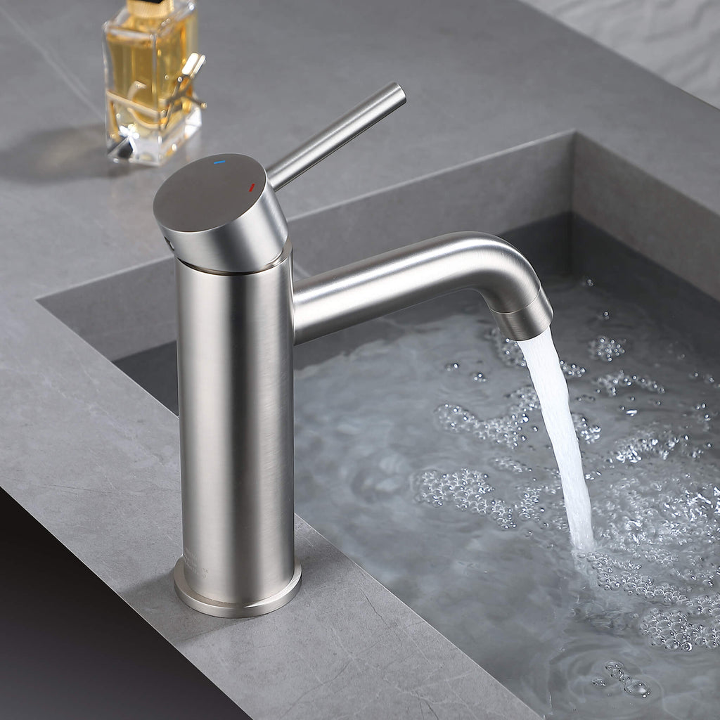 7.28" Single Hole Bathroom Sink Faucet with Extended Curved Spout Brass Single Handle Tap
