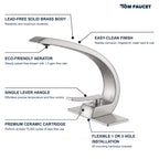 7.68" Brass Single Hole Single Lever Handle Bathroom Sink Faucet with Curved Spout