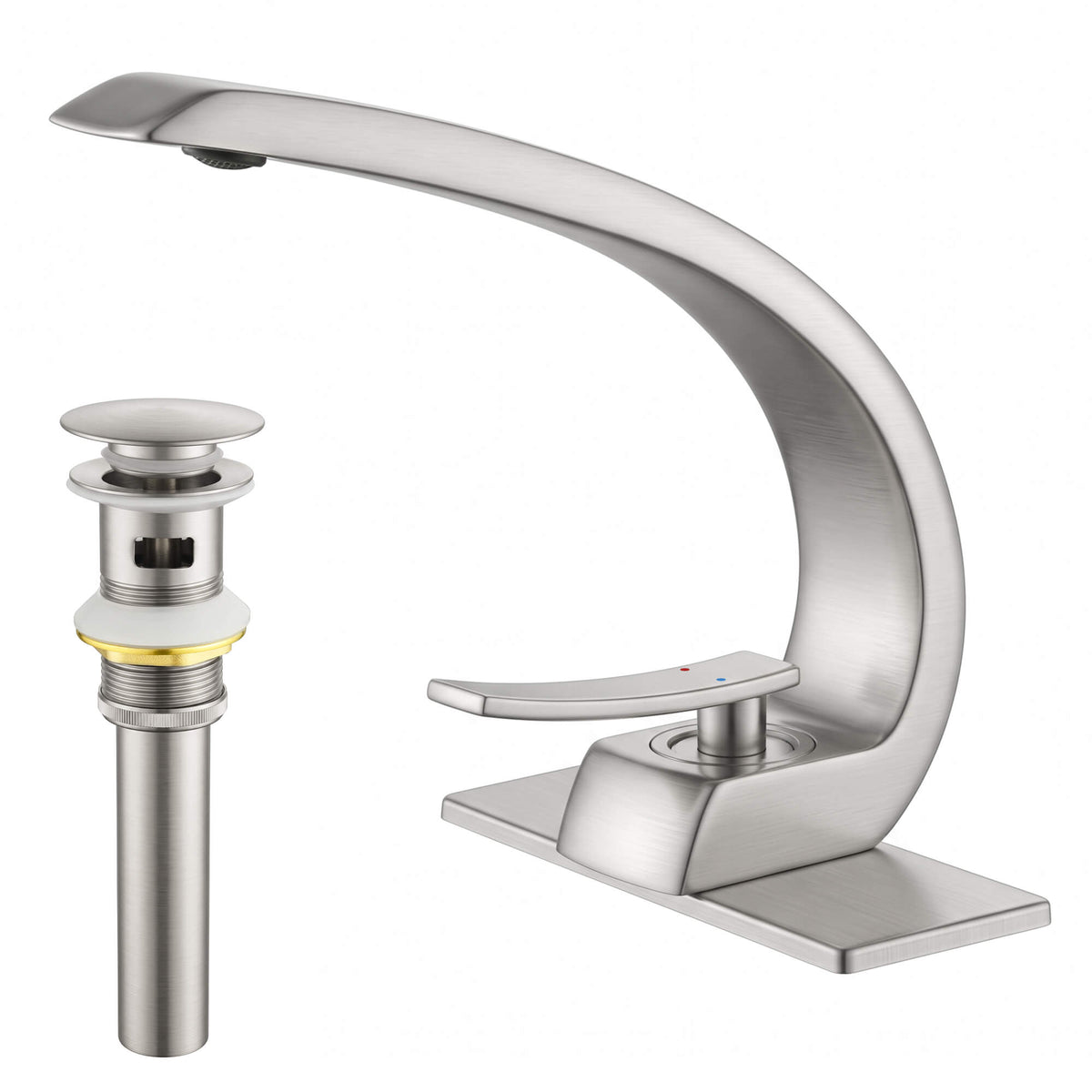 7.68" Brass Single Hole Single Lever Handle Bathroom Sink Faucet with Curved Spout