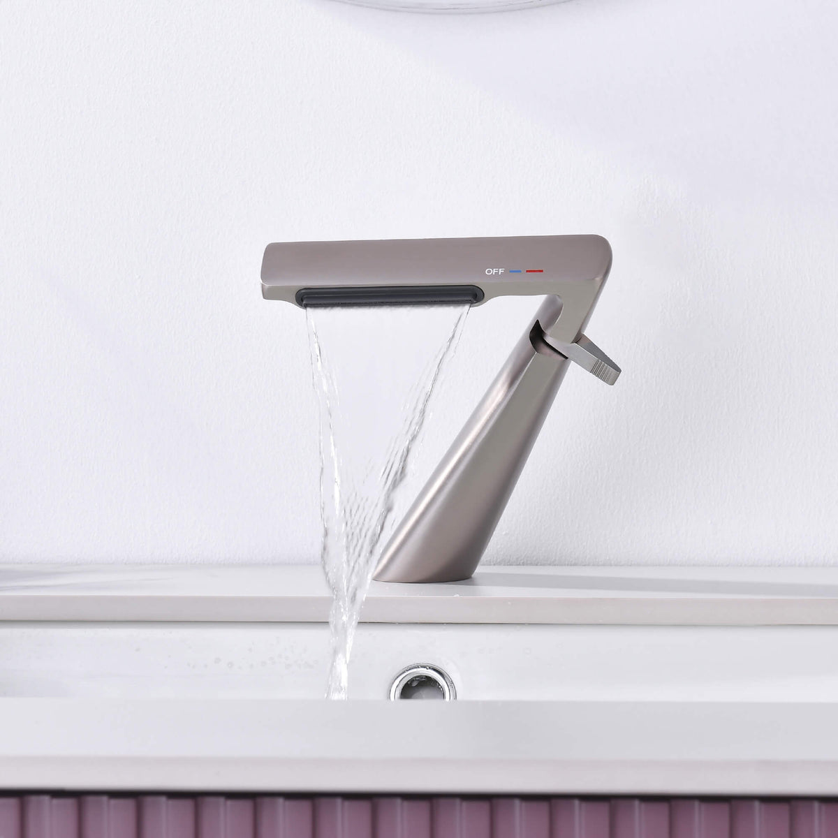 6.2" H Brass Single Hole Waterfall Bathroom Sink Faucet