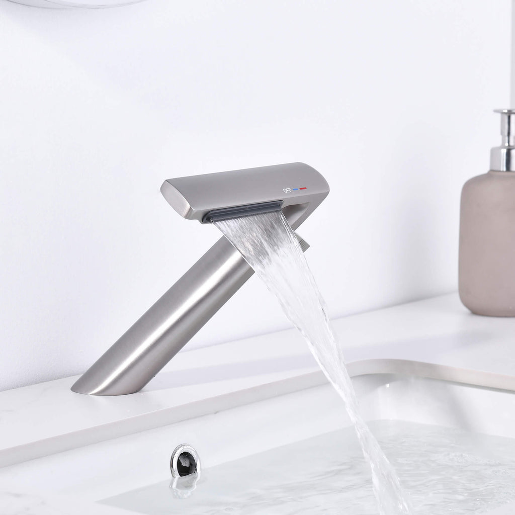 6.2" H Brass Single Hole Waterfall Bathroom Sink Faucet