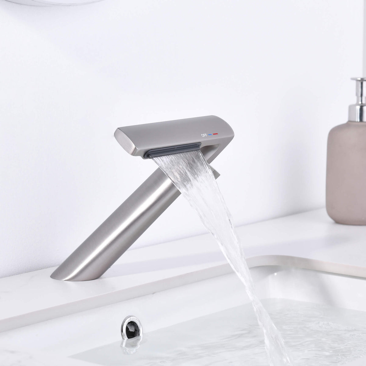6.2" H Brass Single Hole Waterfall Bathroom Sink Faucet