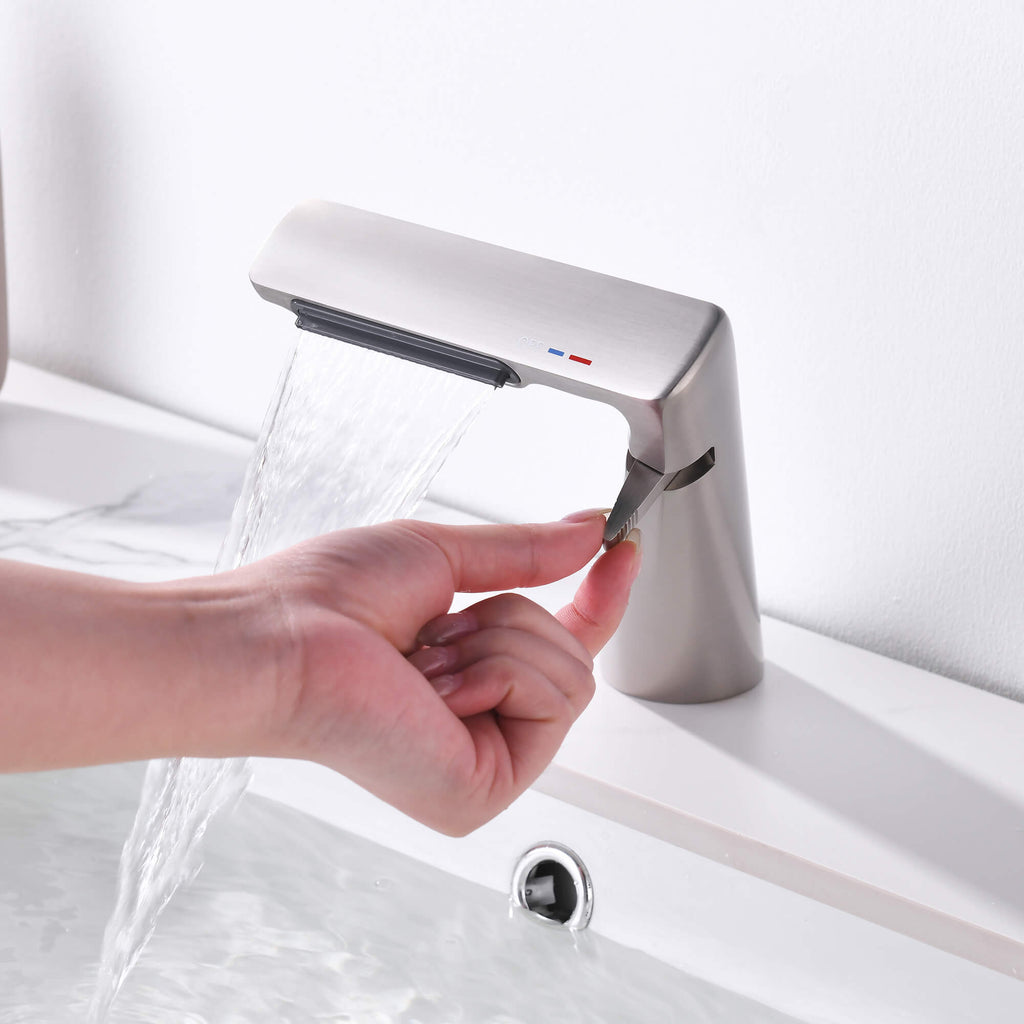 6.2" H Brass Single Hole Waterfall Bathroom Sink Faucet