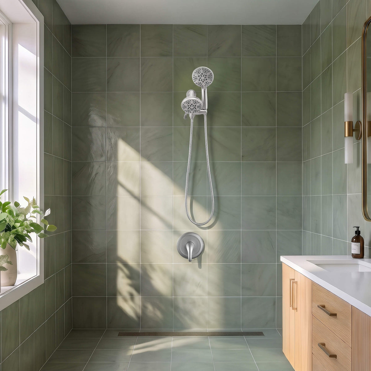 Dual-Head Shower System Combo with 6-Function Spray