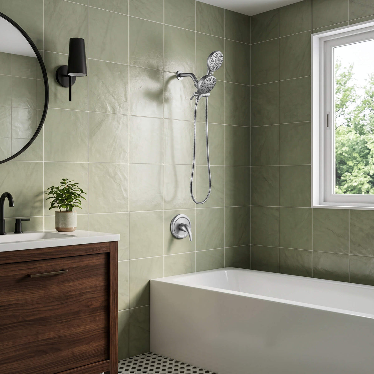 Dual-Head Shower System Combo with 6-Function Spray