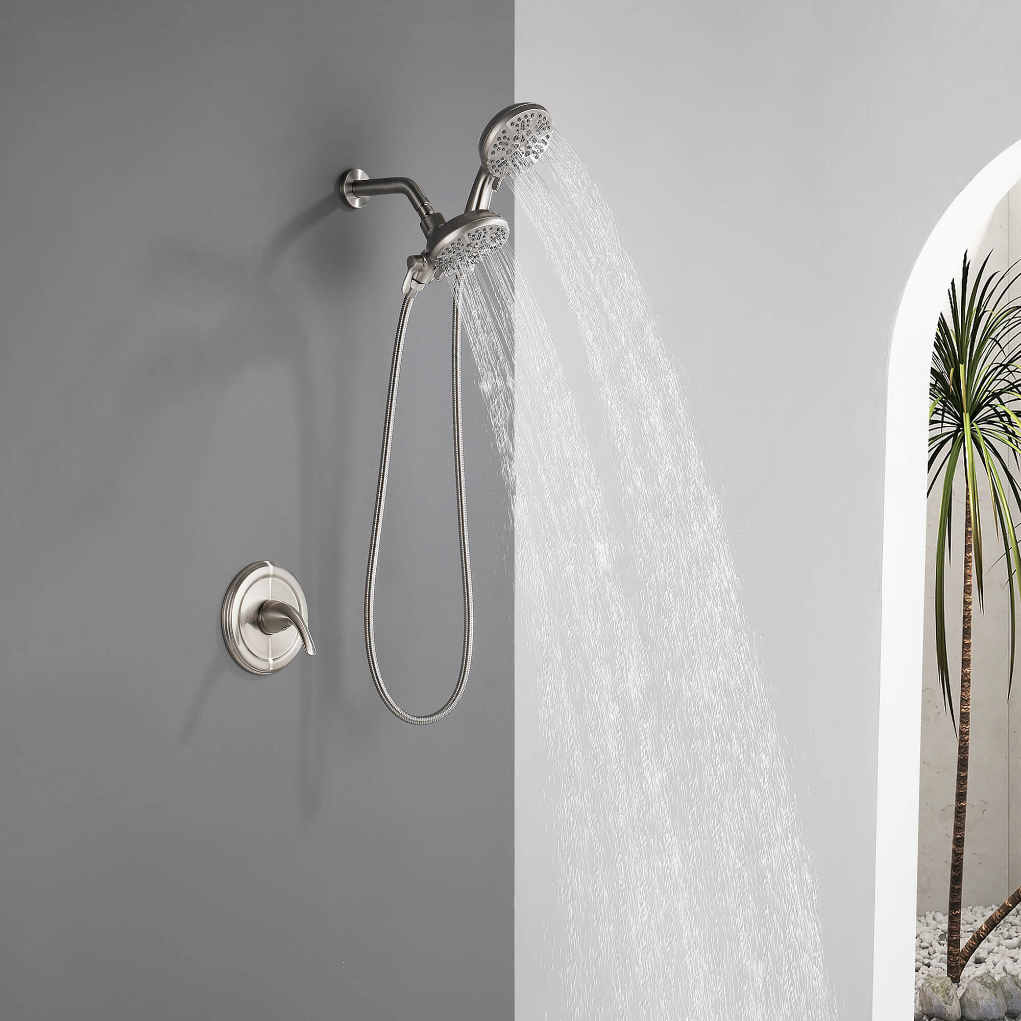 Dual-Head Shower System with 7-Function Rain Head and Handheld Spray Combo