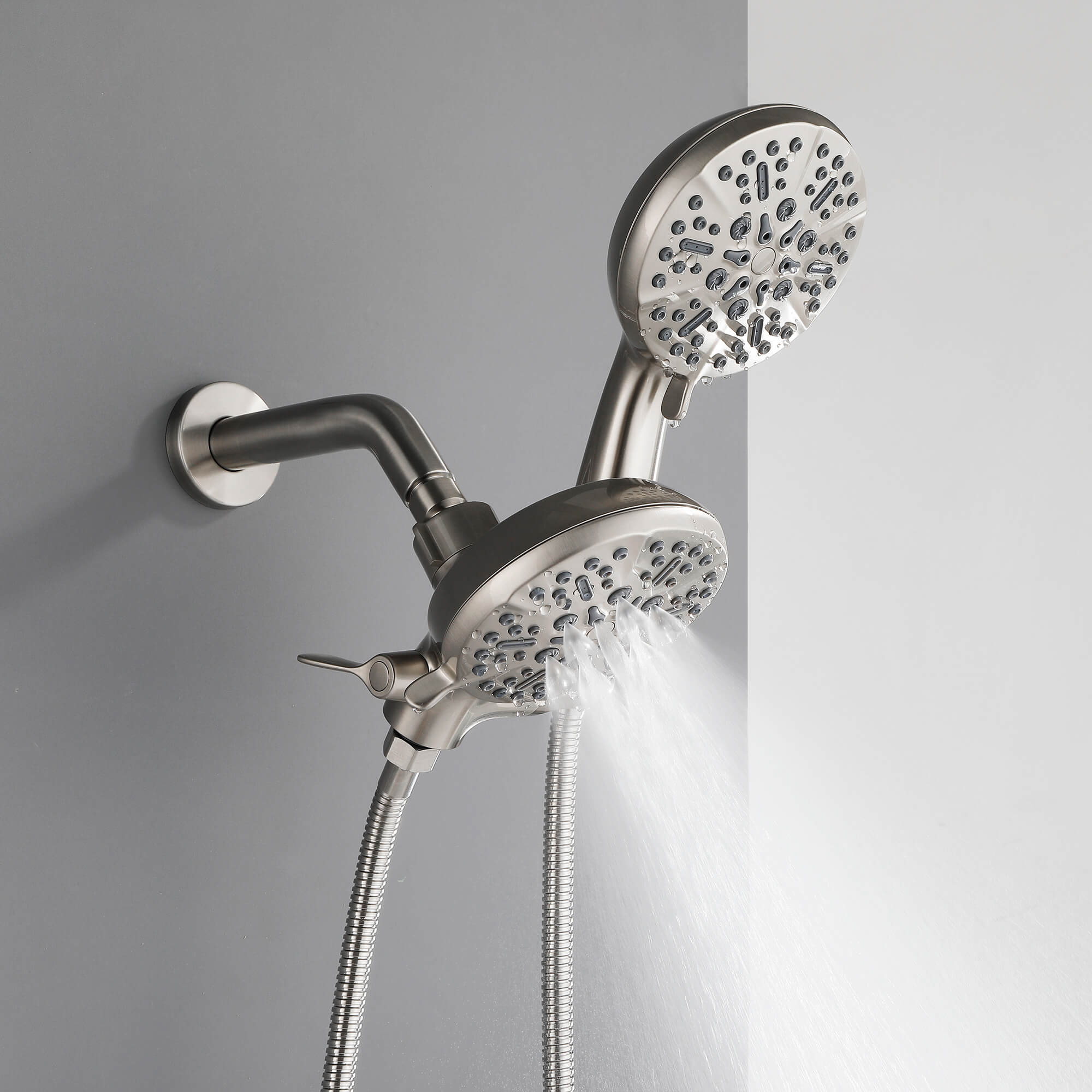 Dual-Head Shower System with 7-Function Rain Head and Handheld Spray Combo