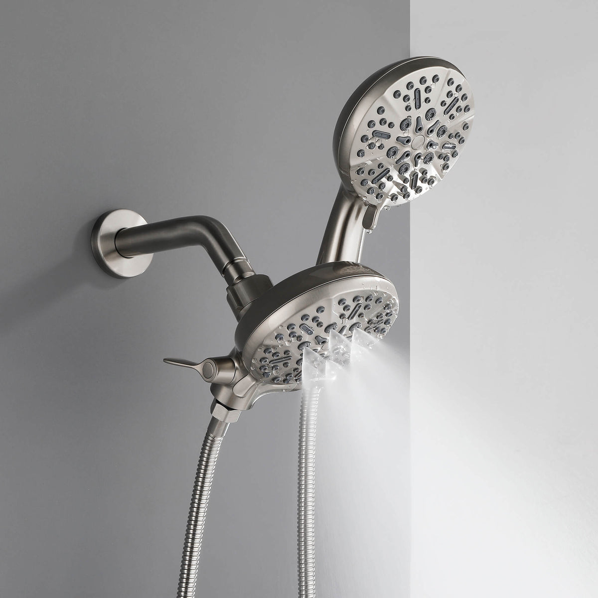 Dual-Head Shower System with 7-Function Rain Head and Handheld Spray Combo