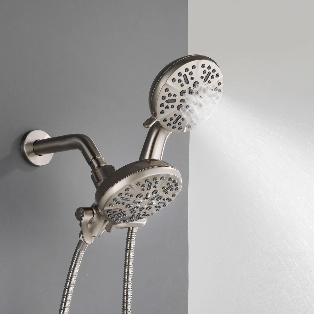 Dual-Head Shower System with 7-Function Rain Head and Handheld Spray Combo