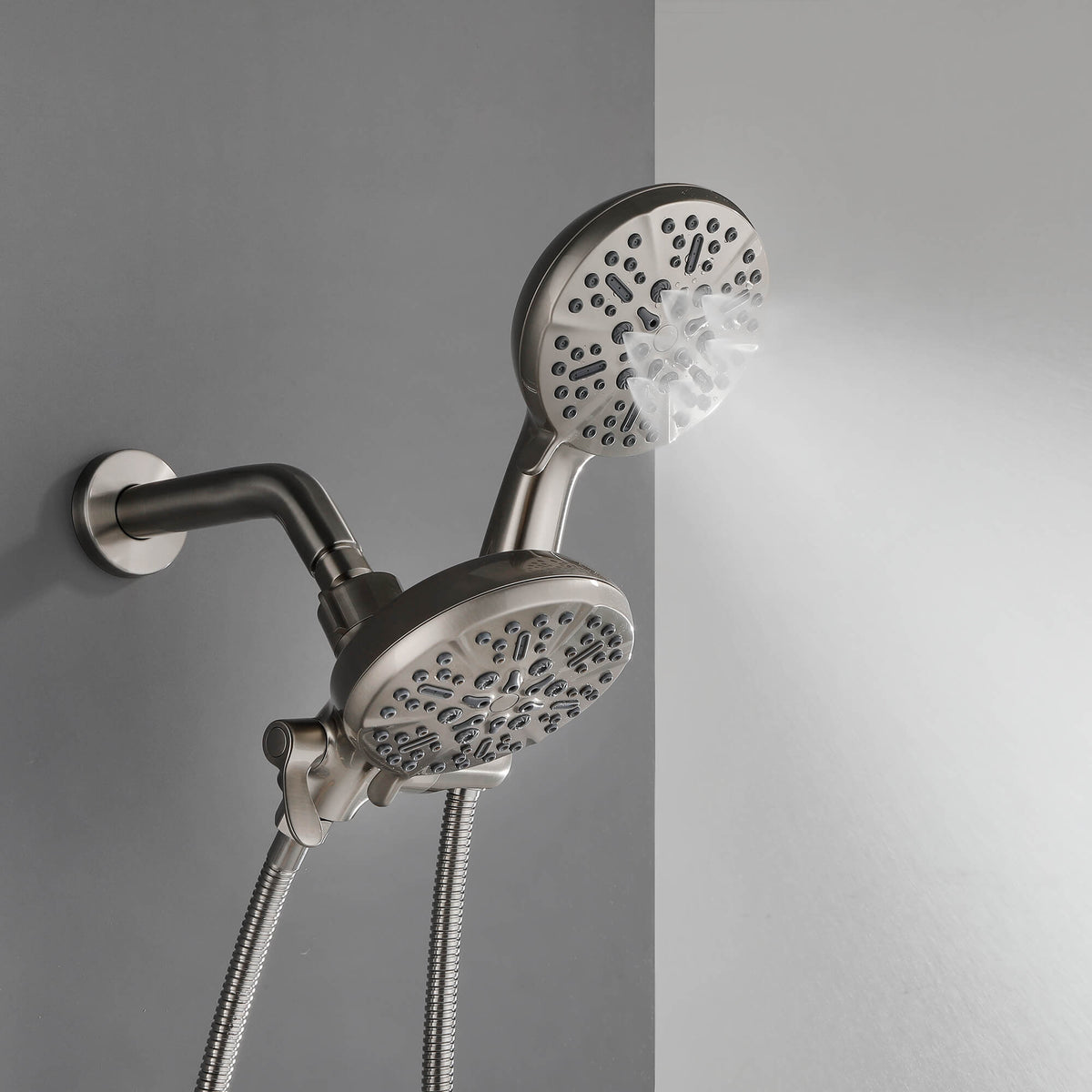 Dual-Head Shower System with 7-Function Rain Head and Handheld Spray Combo