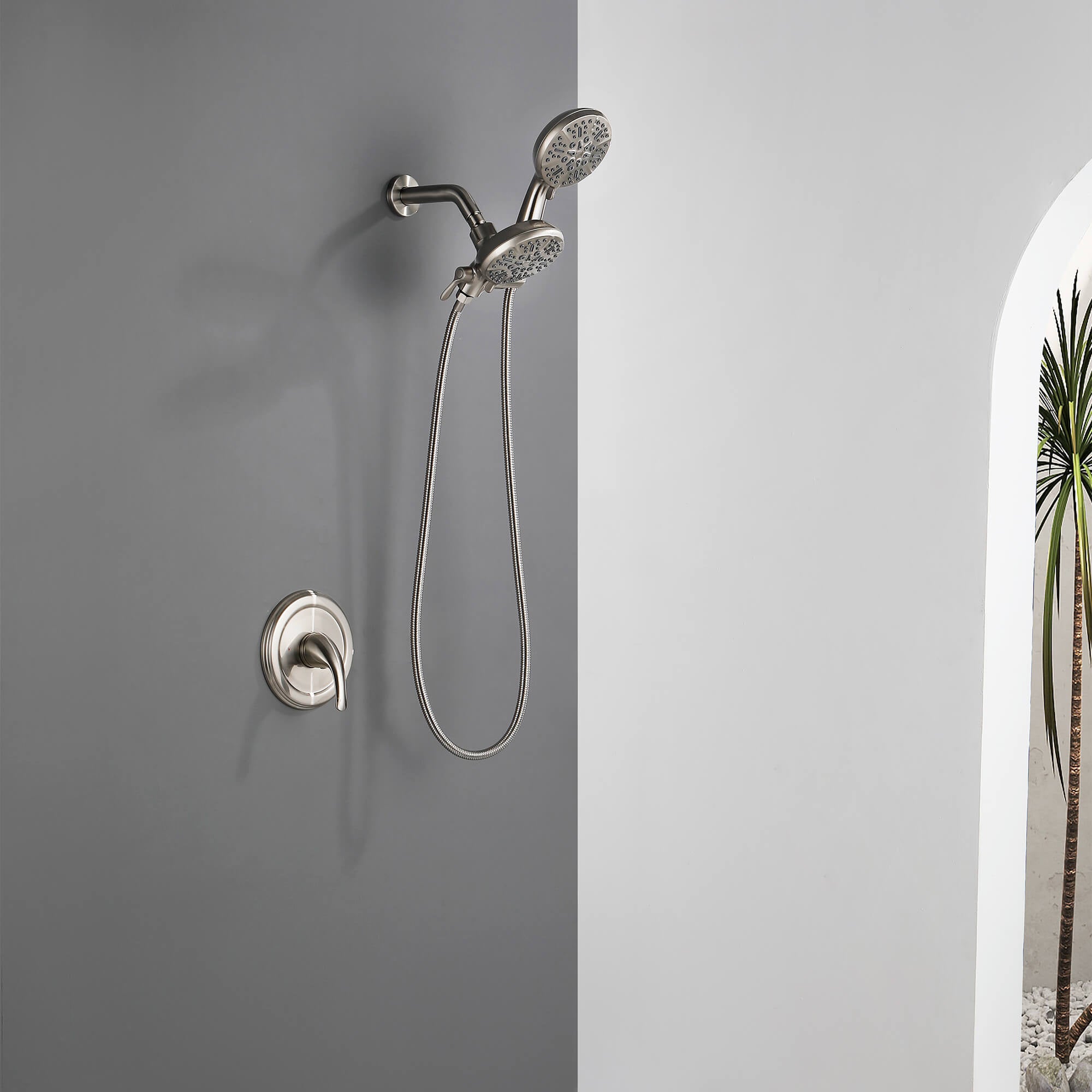 Dual-Head Shower System with 7-Function Rain Head and Handheld Spray Combo