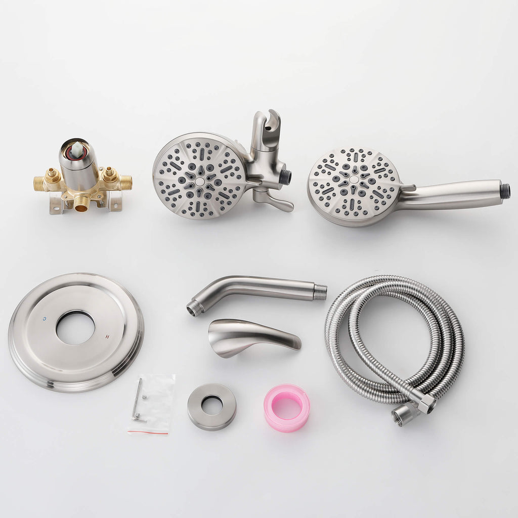 Dual-Head Shower System with 7-Function Rain Head and Handheld Spray Combo