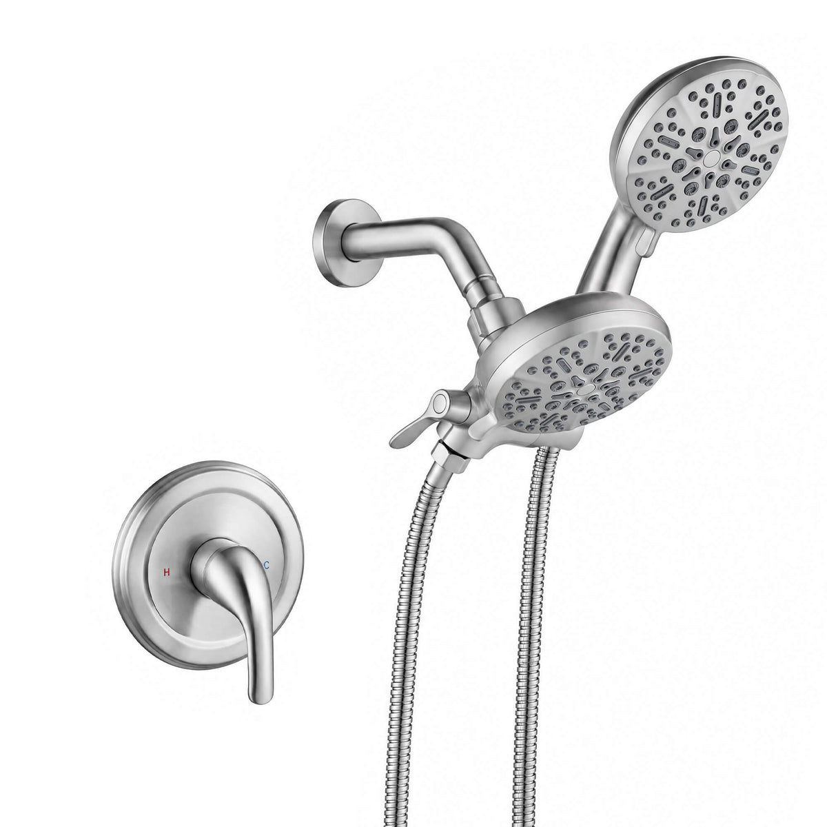 Dual-Head Shower System Combo with 6-Function Spray
