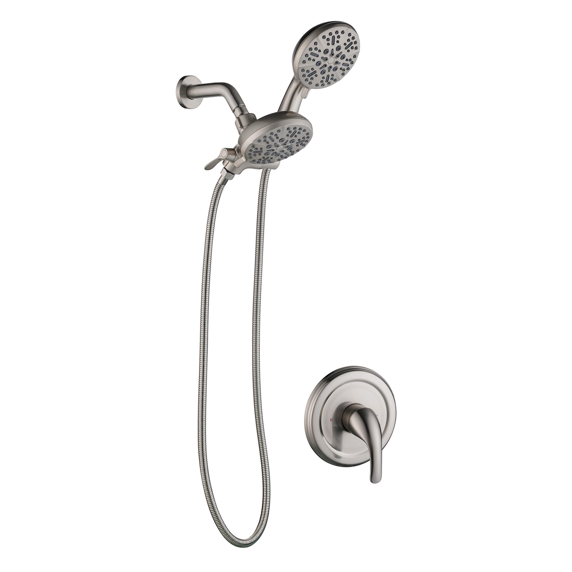 Dual-Head Shower System with 7-Function Rain Head and Handheld Spray Combo