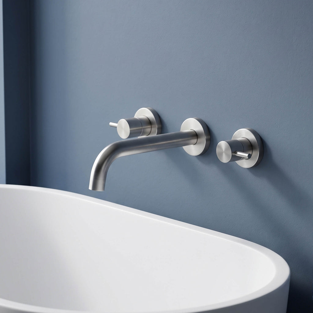 Fast Flow Modern Wall Mount Tub Faucet with 2 Handles & Swivel Spout