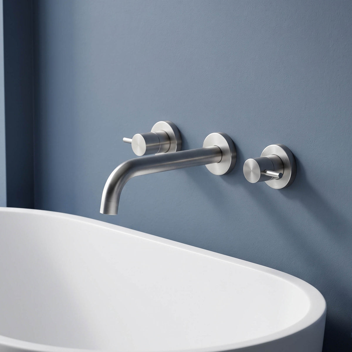 Fast Flow Modern Wall Mount Tub Faucet with 2 Handles & Swivel Spout