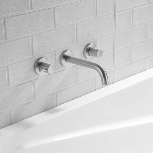 Fast Flow Modern Wall Mount Tub Faucet with 2 Handles & Swivel Spout