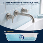 Fast Flow Modern Wall Mount Tub Faucet with 2 Handles & Swivel Spout