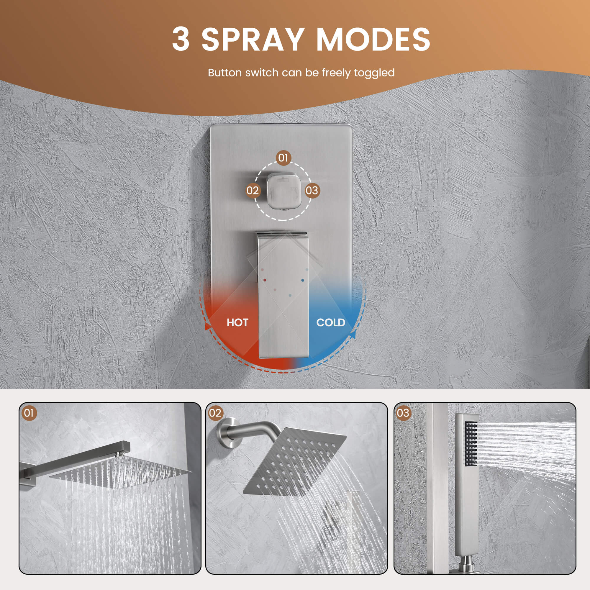 Luxury 3-Head Multi-Function Concealed Spa Shower System