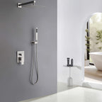 Minimalist Dual-Outlet Shower System with Ultra-Thin Square Rain Head and Linear Hand Shower