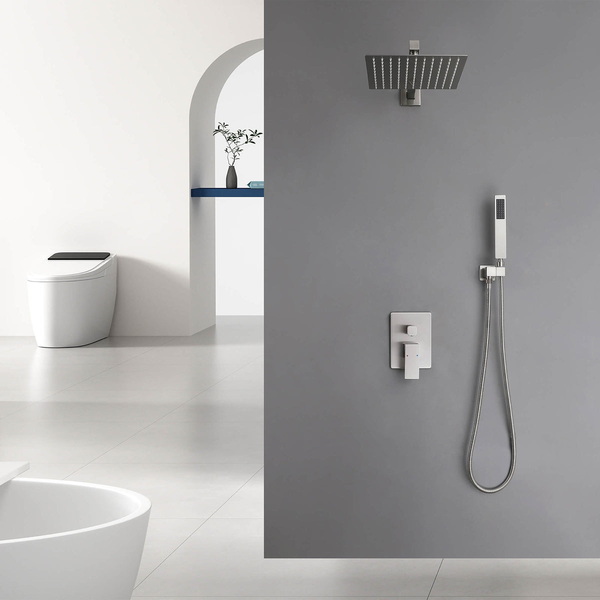 Minimalist Dual-Outlet Shower System with Ultra-Thin Square Rain Head and Linear Hand Shower