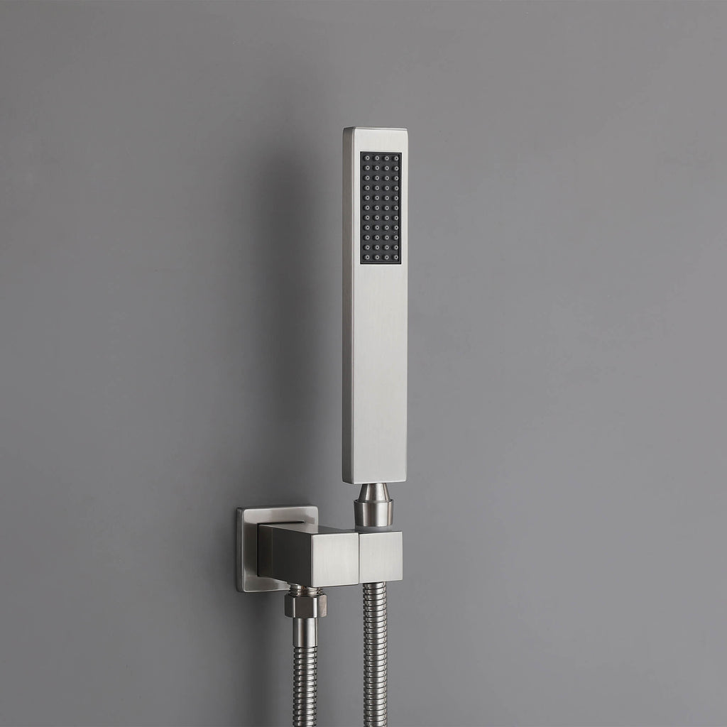Minimalist Dual-Outlet Shower System with Ultra-Thin Square Rain Head and Linear Hand Shower