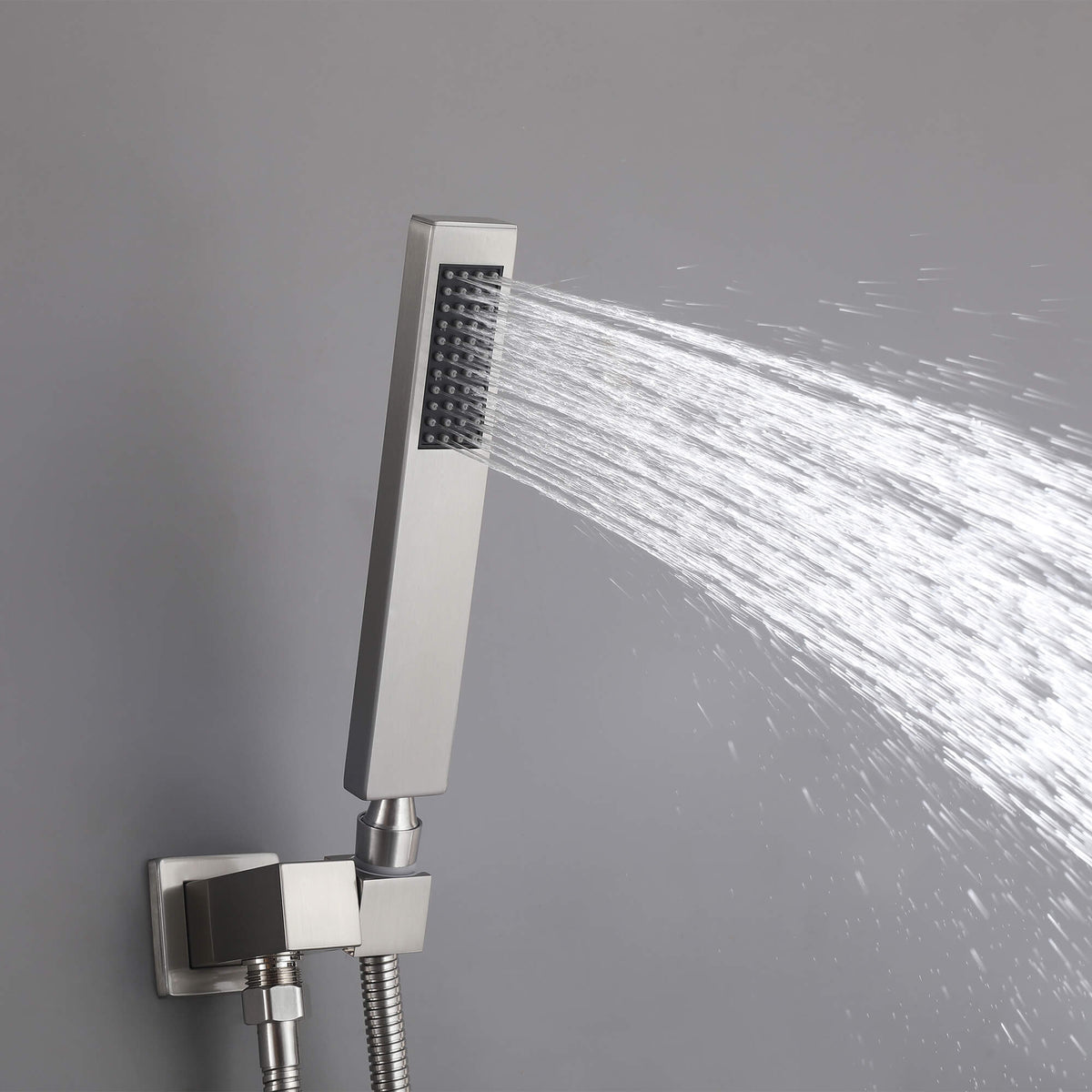 Minimalist Dual-Outlet Shower System with Ultra-Thin Square Rain Head and Linear Hand Shower