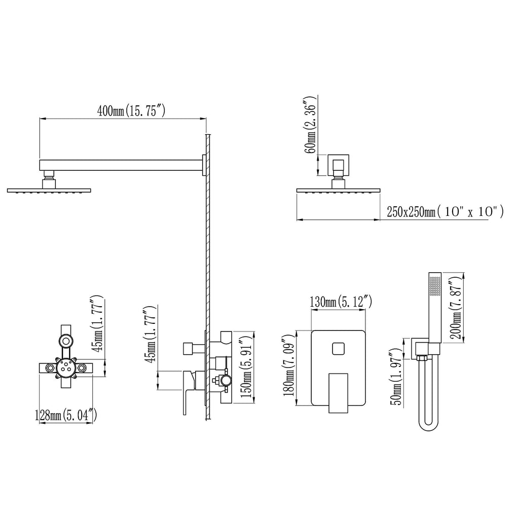 Minimalist Dual-Outlet Shower System with Ultra-Thin Square Rain Head and Linear Hand Shower