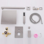 Minimalist Dual-Outlet Shower System with Ultra-Thin Square Rain Head and Linear Hand Shower
