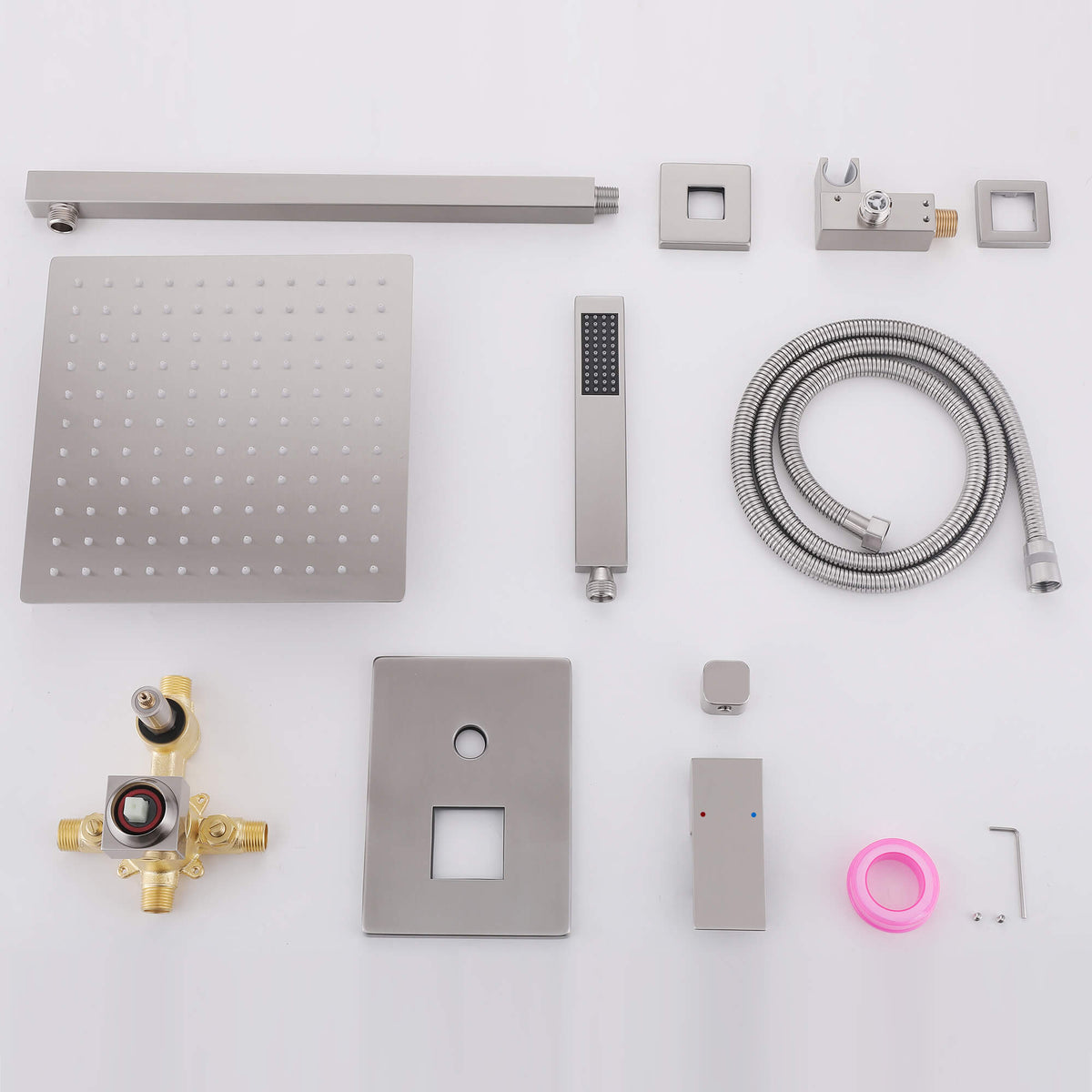 Minimalist Dual-Outlet Shower System with Ultra-Thin Square Rain Head and Linear Hand Shower