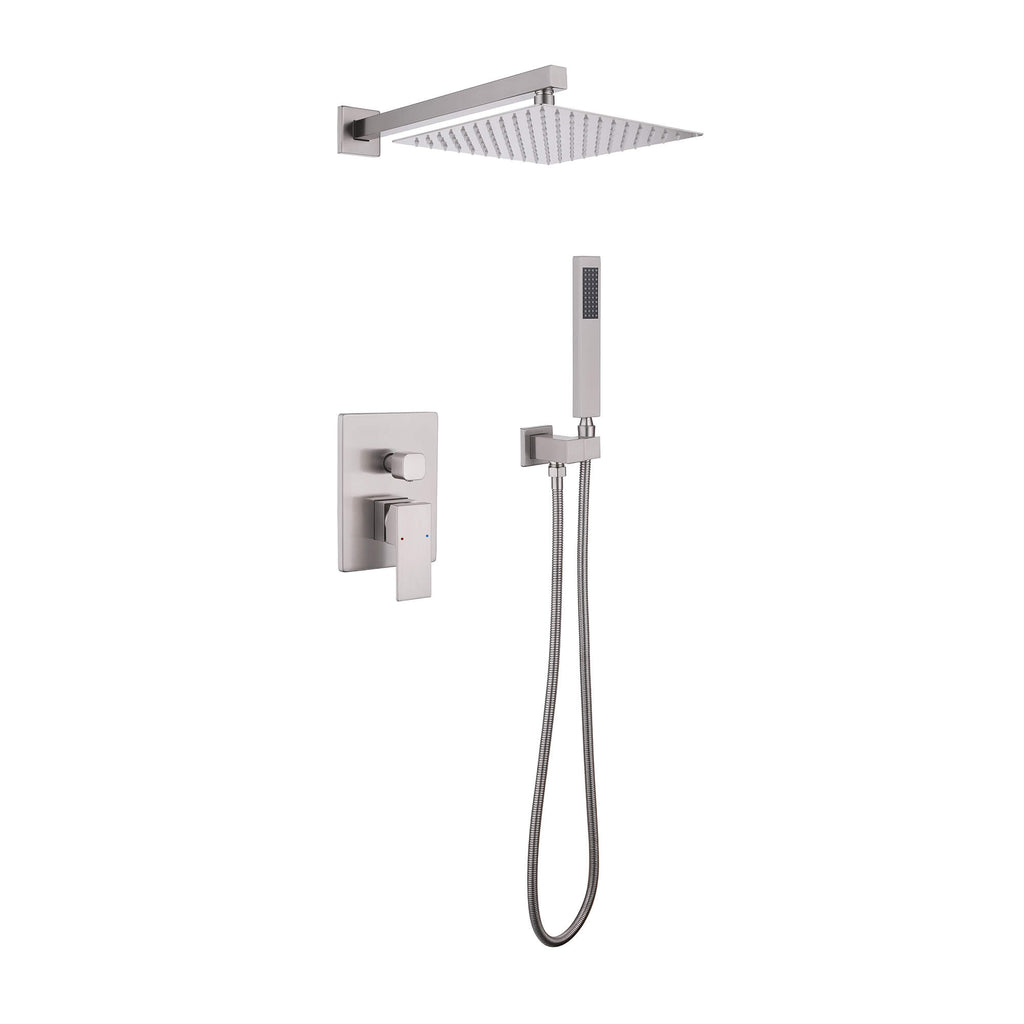 Minimalist Dual-Outlet Shower System with Ultra-Thin Square Rain Head and Linear Hand Shower