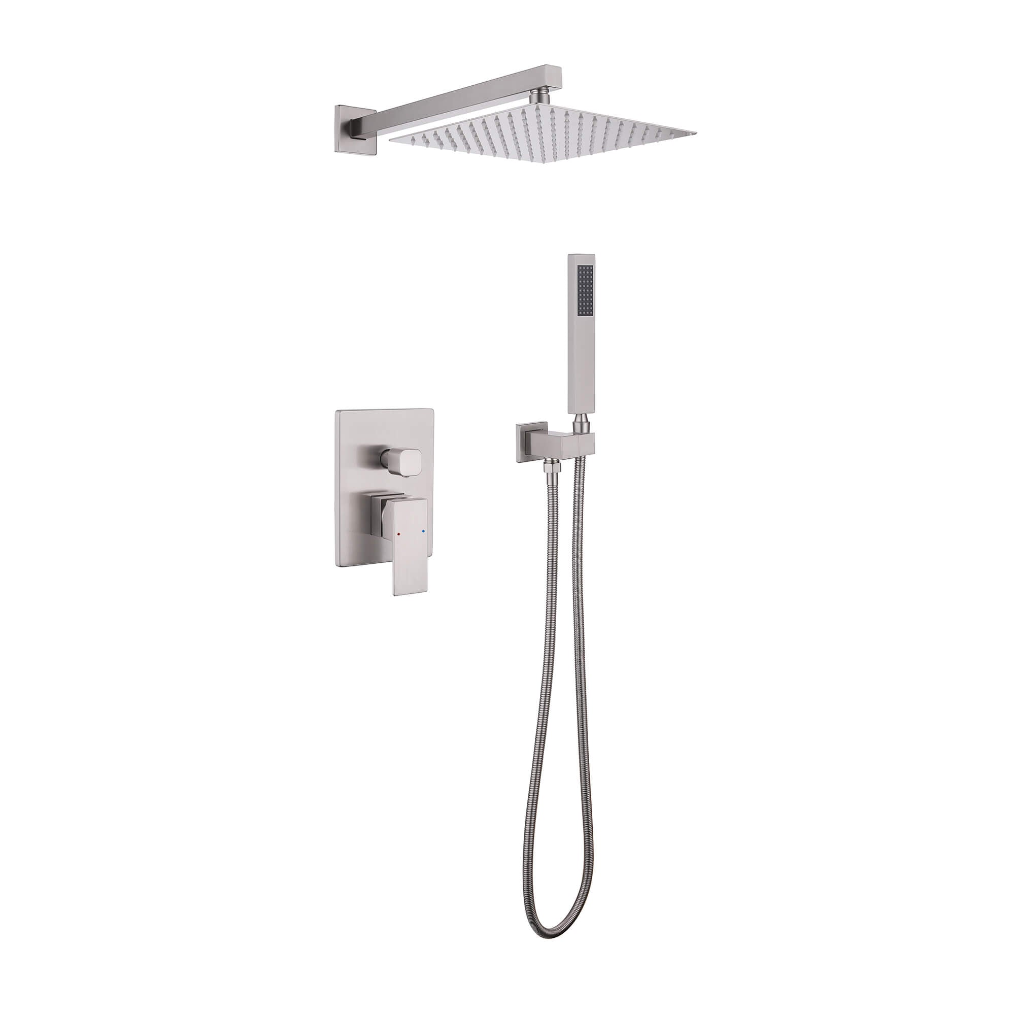 Minimalist Dual-Outlet Shower System with Ultra-Thin Square Rain Head and Linear Hand Shower