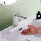 Minimalist Single-Handle Basin Faucet with Crisp Geometric Profiles