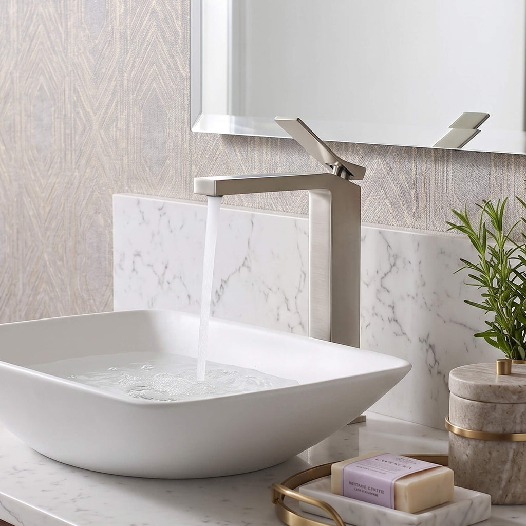 Minimalist Square Monolithic Single-Handle Tall Vessel Faucet