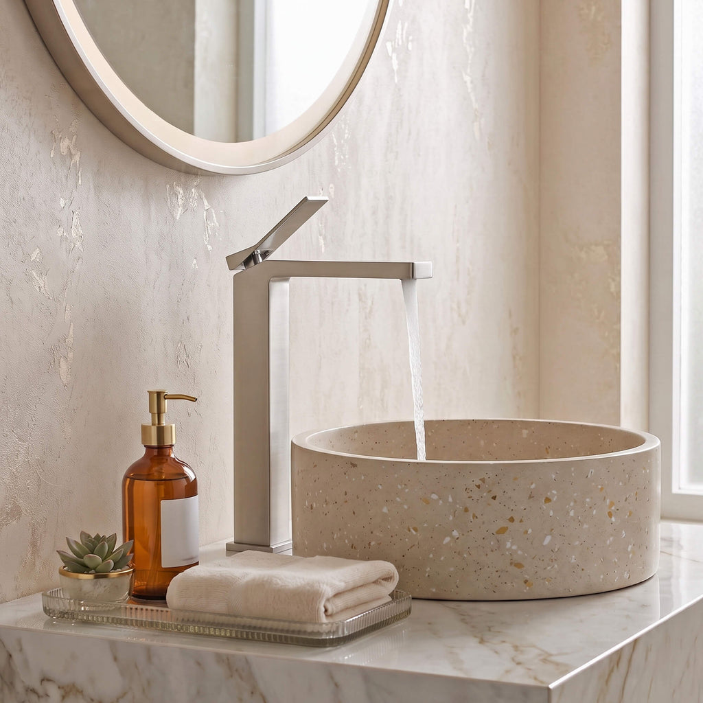 Minimalist Square Monolithic Single-Handle Tall Vessel Faucet