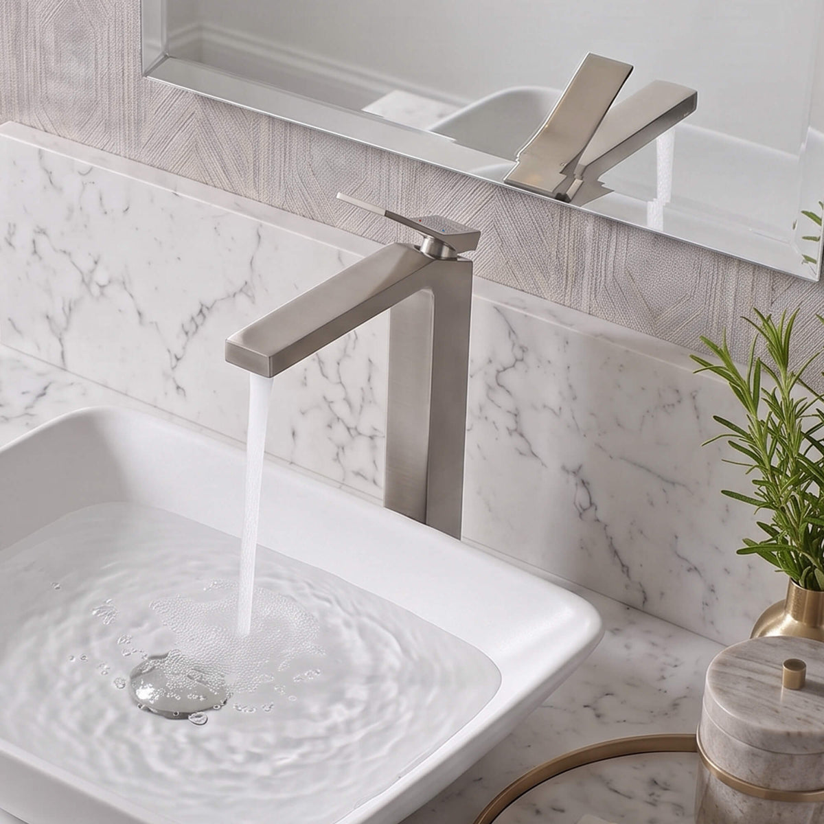 Minimalist Square Monolithic Single-Handle Tall Vessel Faucet