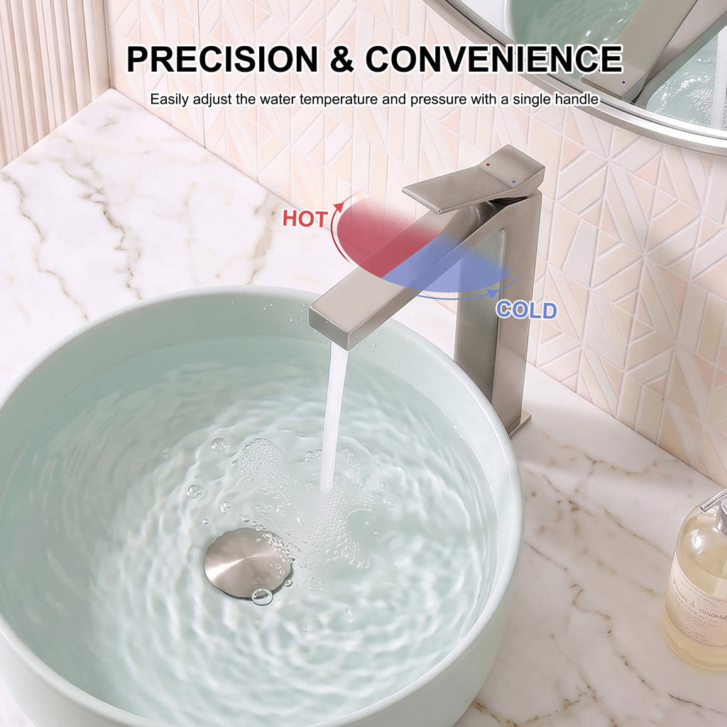 Minimalist Square Monolithic Single-Handle Tall Vessel Faucet
