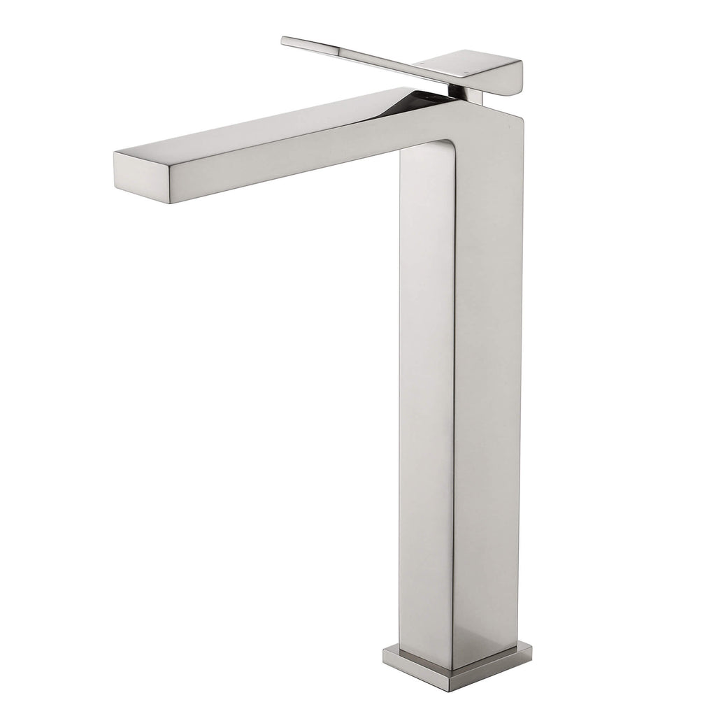Minimalist Square Monolithic Single-Handle Tall Vessel Faucet