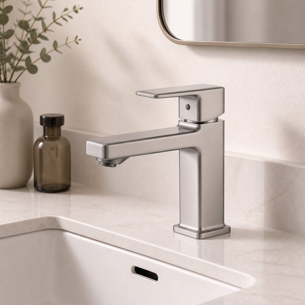 Geometric Single-Hole Bathroom Faucet with Removable Aerator
