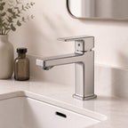 Geometric Single-Hole Bathroom Faucet with Removable Aerator