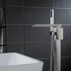 Cube Modern Solid Brass Freestanding Tub Filler Faucet with Hand Shower