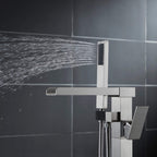 Cube Modern Solid Brass Freestanding Tub Filler Faucet with Hand Shower