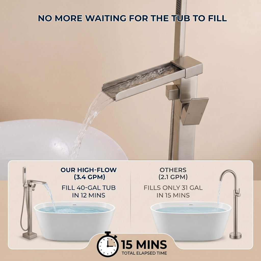Fast-Filling Waterfall Freestanding Tub Faucet with Hand Shower
